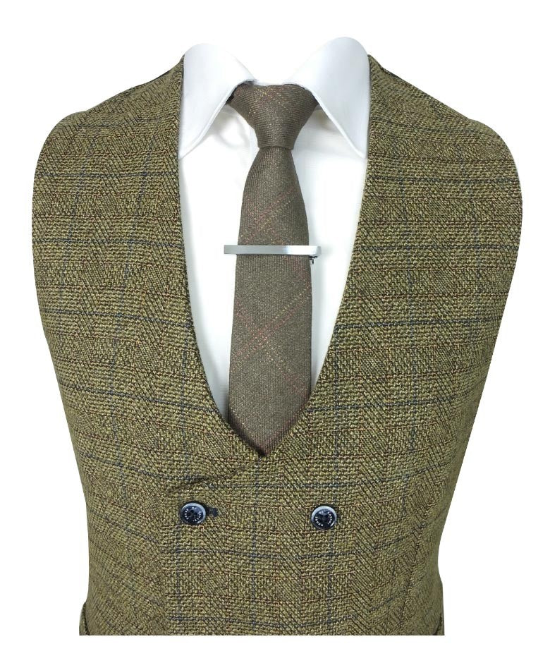 Men's Tweed Check Double-Breasted Waistcoat - ASCARI - Brown - Image 2