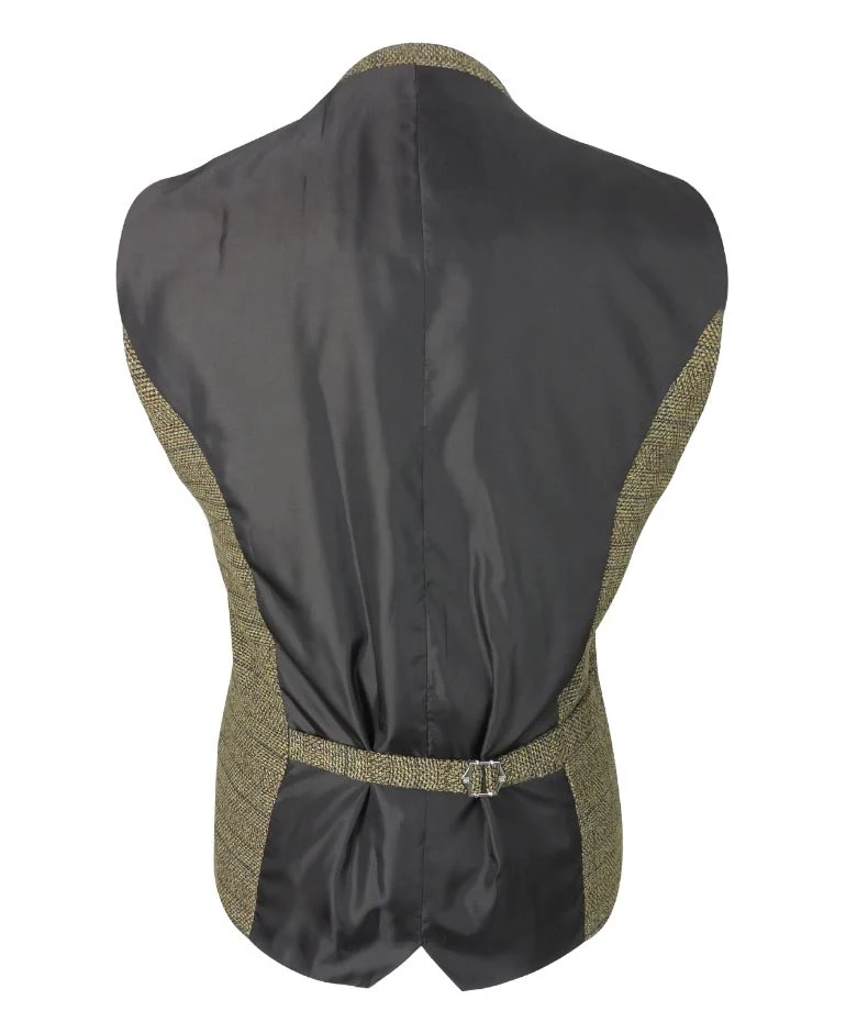 Men's Tweed Check Double-Breasted Waistcoat - ASCARI - Brown - Image 3