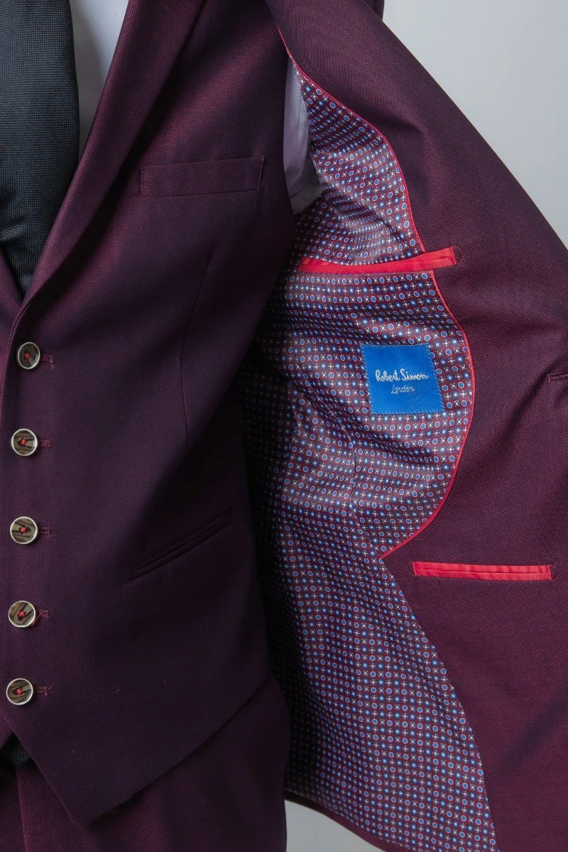 Men's Lincoln Slim Fit Burgundy Suit - Image 8