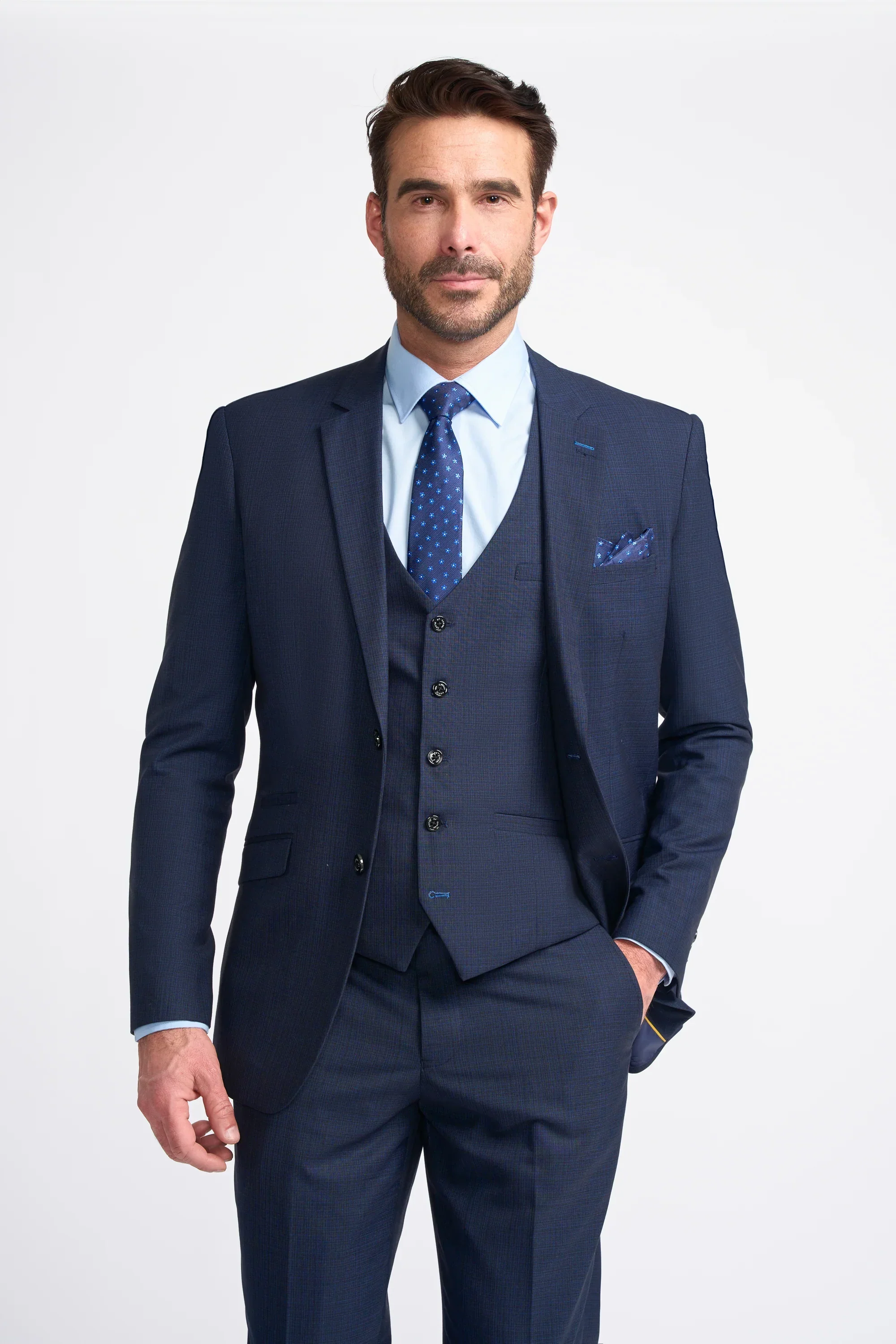 Men's Slim Fit Navy Suit Jacket - SEEBA - Navy Blue