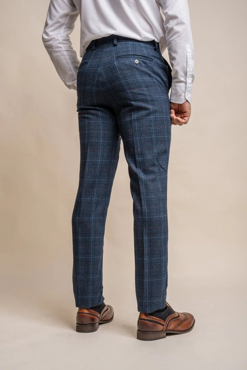 Men's Windowpane Check Tweed Blue Trousers - CODY - Blue - Image 3