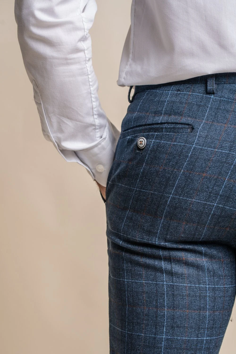 Men's Windowpane Check Tweed Blue Trousers - CODY - Blue - Image 5