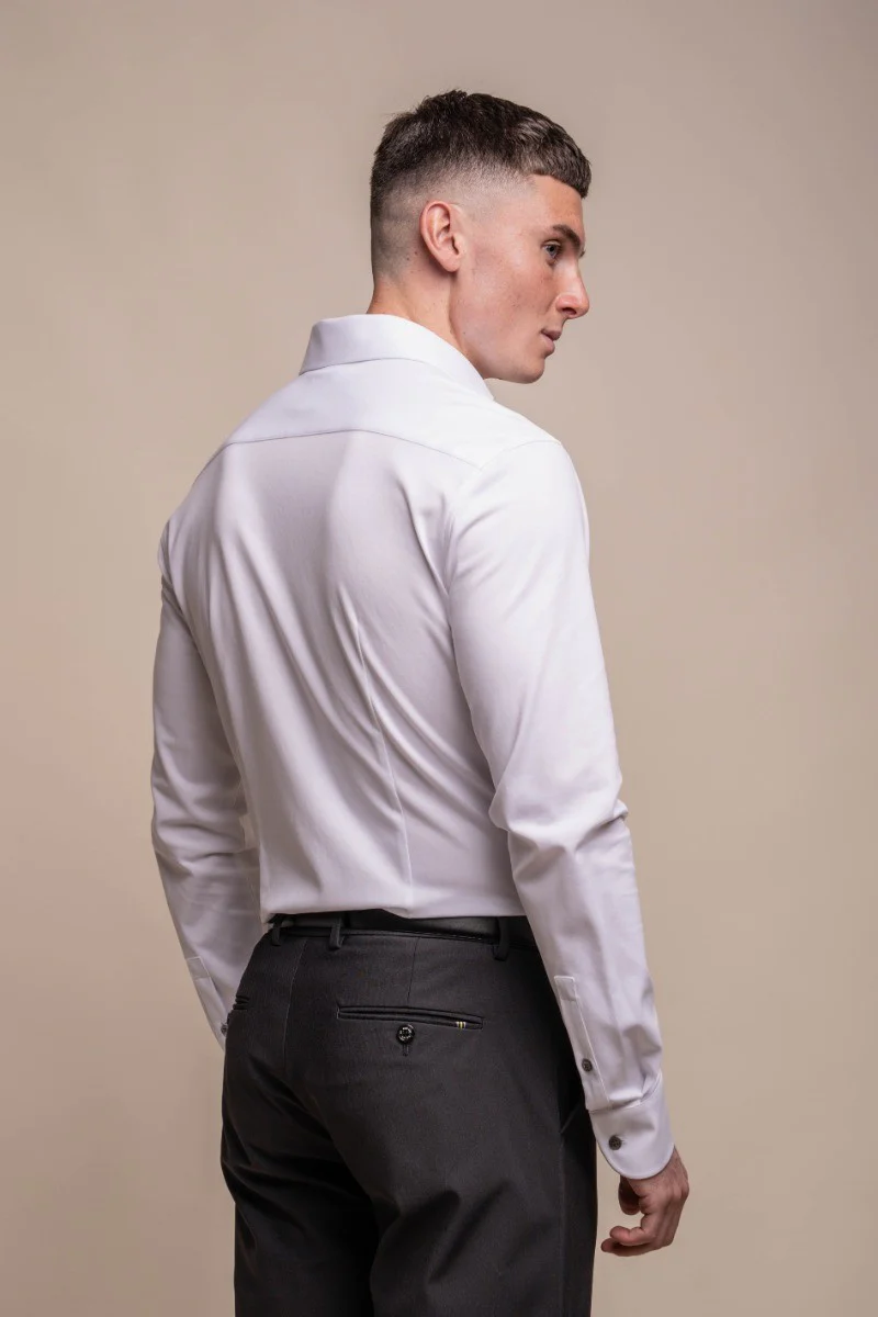 Men's Cotton Slim Fit Long Sleeve Shirt - ASHLEY - White - Image 3