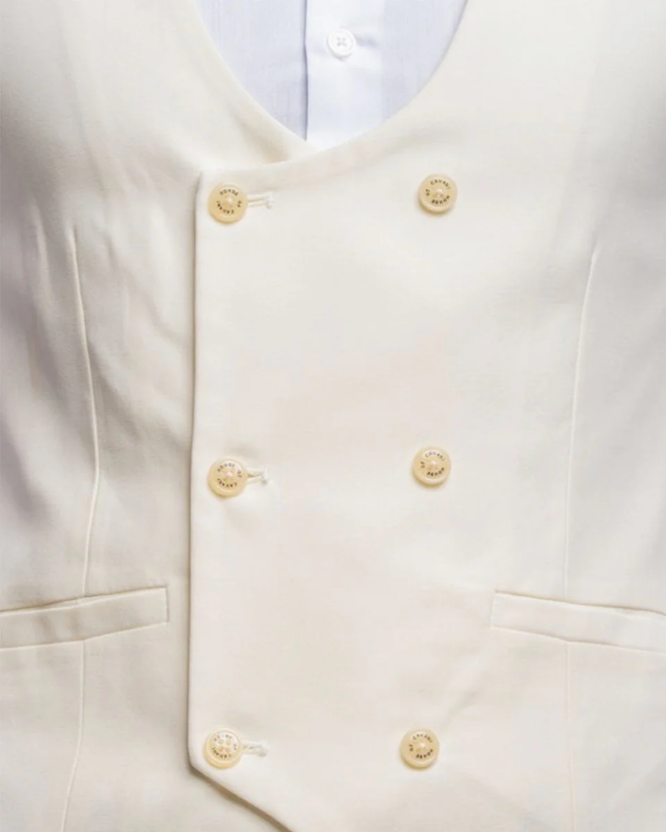 Men's Slim Fit Double Breasted Waistcoat - MARCO - Cream - Image 4