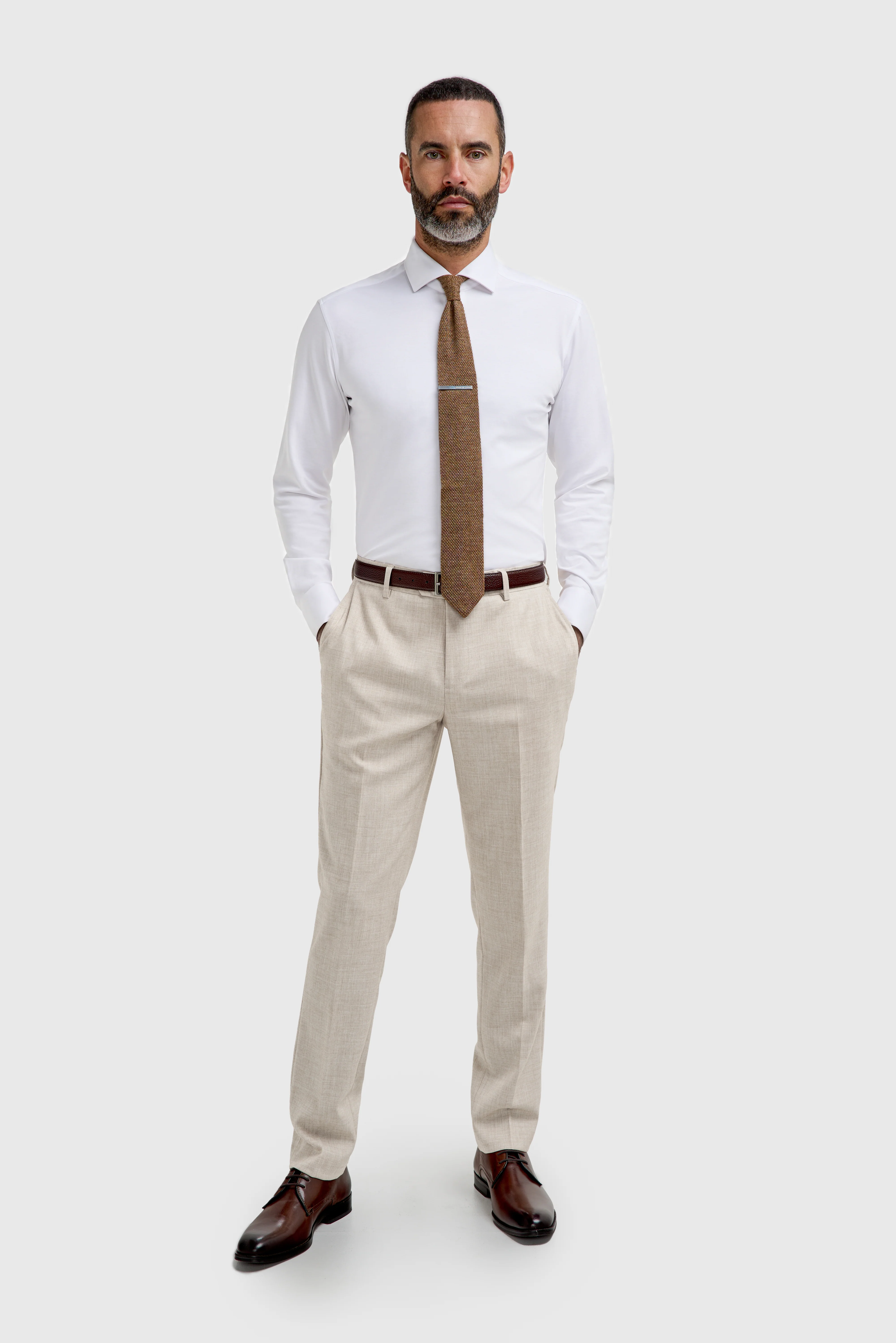 Men’s Slim Fit Formal Dress Trousers - Malibu - Beige - Image 2