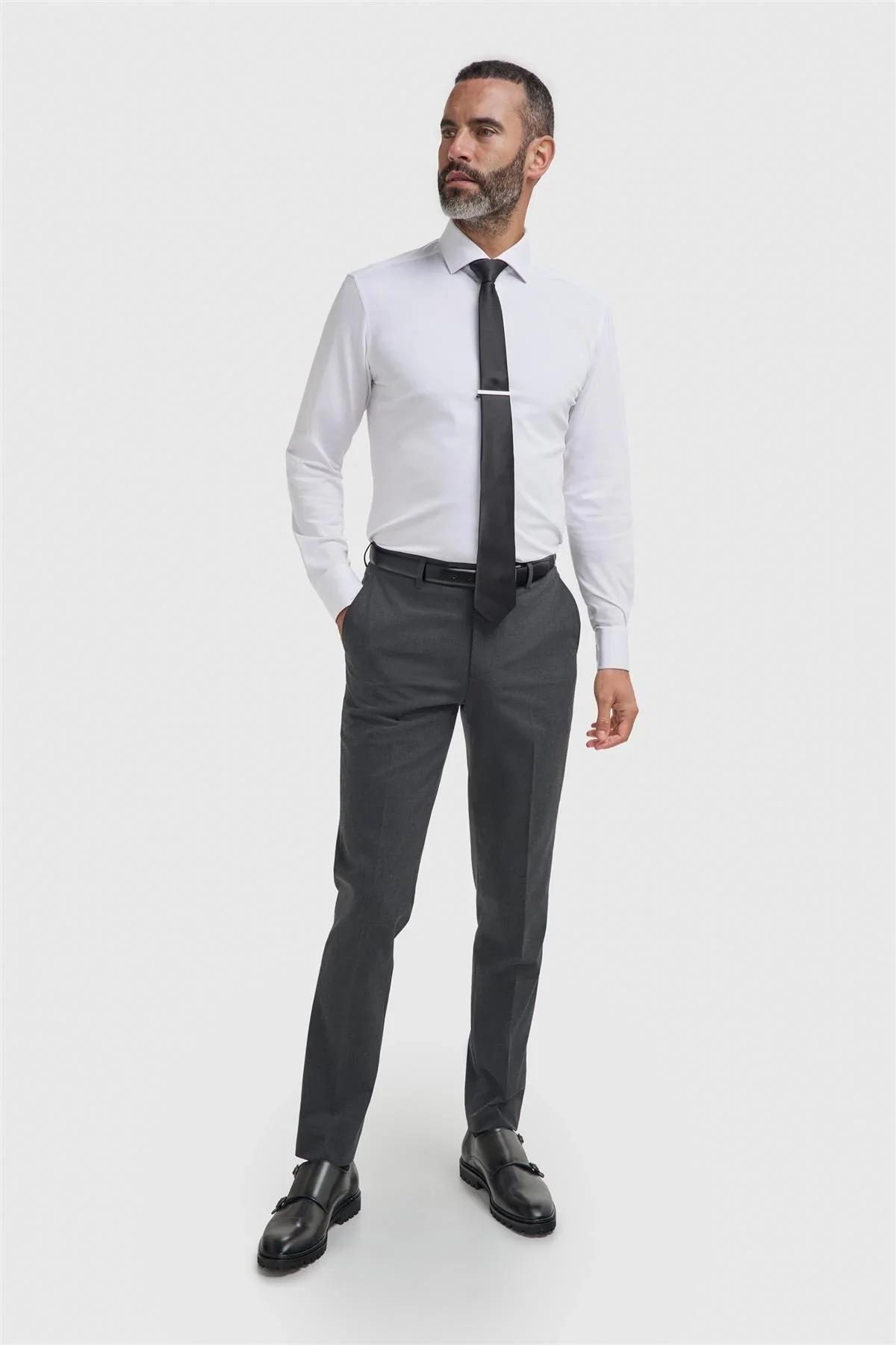 Men’s Slim Fit Formal Dress Trousers - Malibu - Charcoal Grey - Image 2