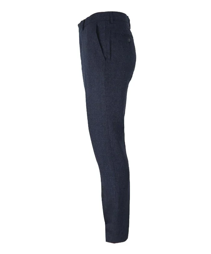 Men's Herringbone Tweed Slim Fit Trouserst - MARTEZ - Navy Blue - Image 3
