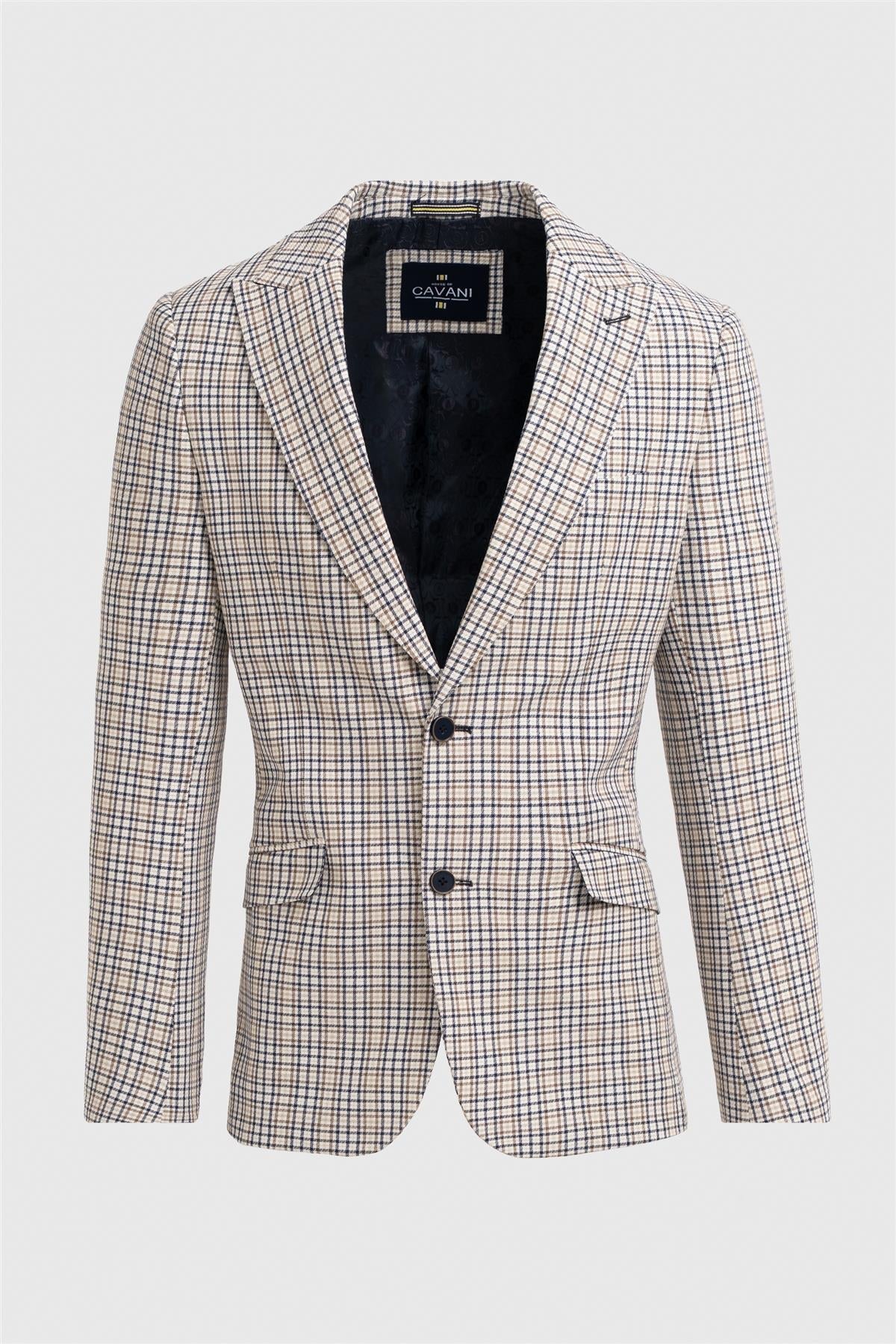 Men’s Slim Fit Mini Check Blazer - Ennis - Beige - Image 4