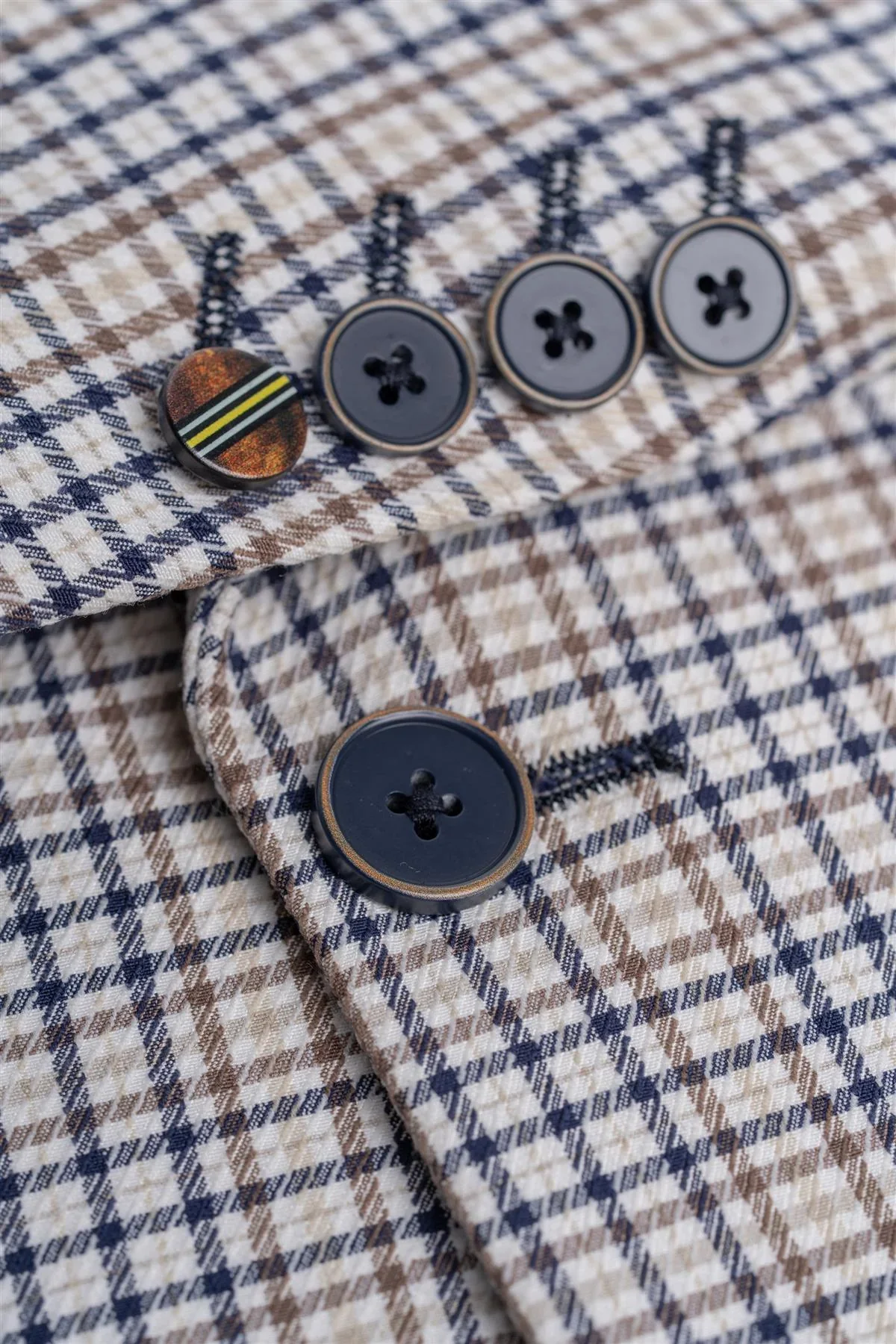 Men’s Slim Fit Mini Check Blazer - Ennis - Beige - Image 5
