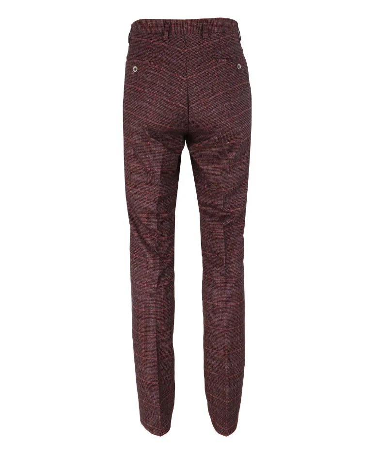 Men's Slim Fit Check Tweed Trousers - CARLY Wine - Wine - Image 4