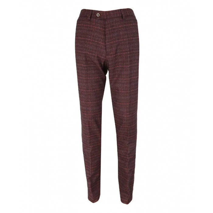 Men's Slim Fit Check Tweed Trousers - CARLY Wine - Wine - Image 5