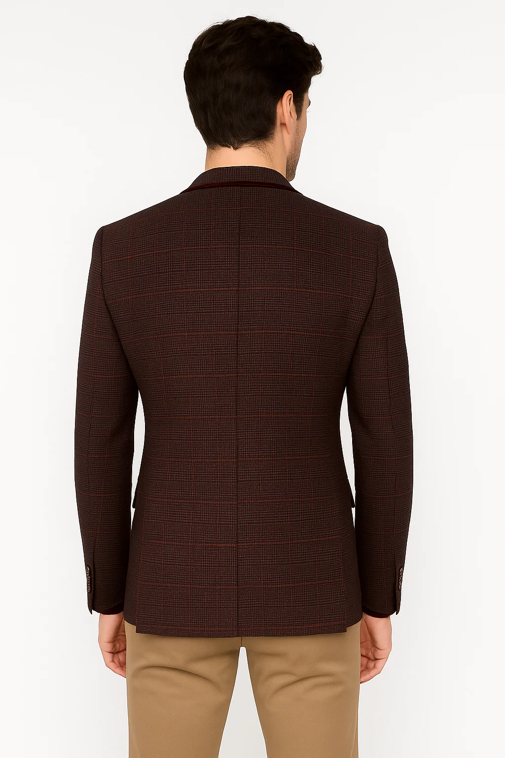 Men's Slim Fit Retro Tweed Blazer - CARLY - Wine - Image 2
