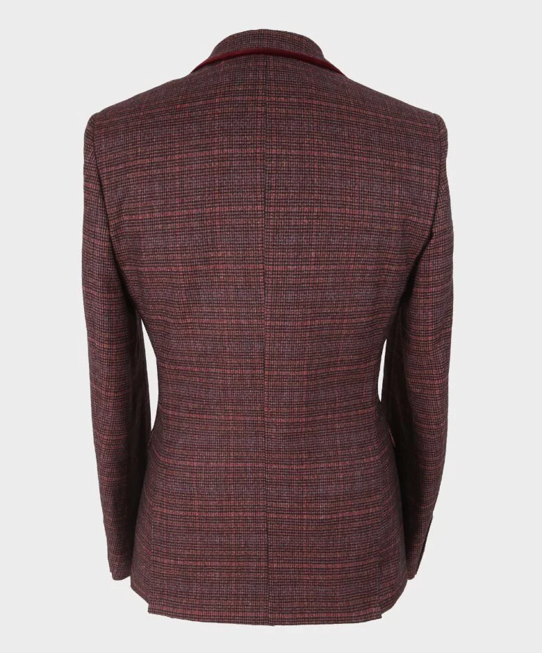 Men's Slim Fit Retro Tweed Blazer - CARLY - Wine - Image 6