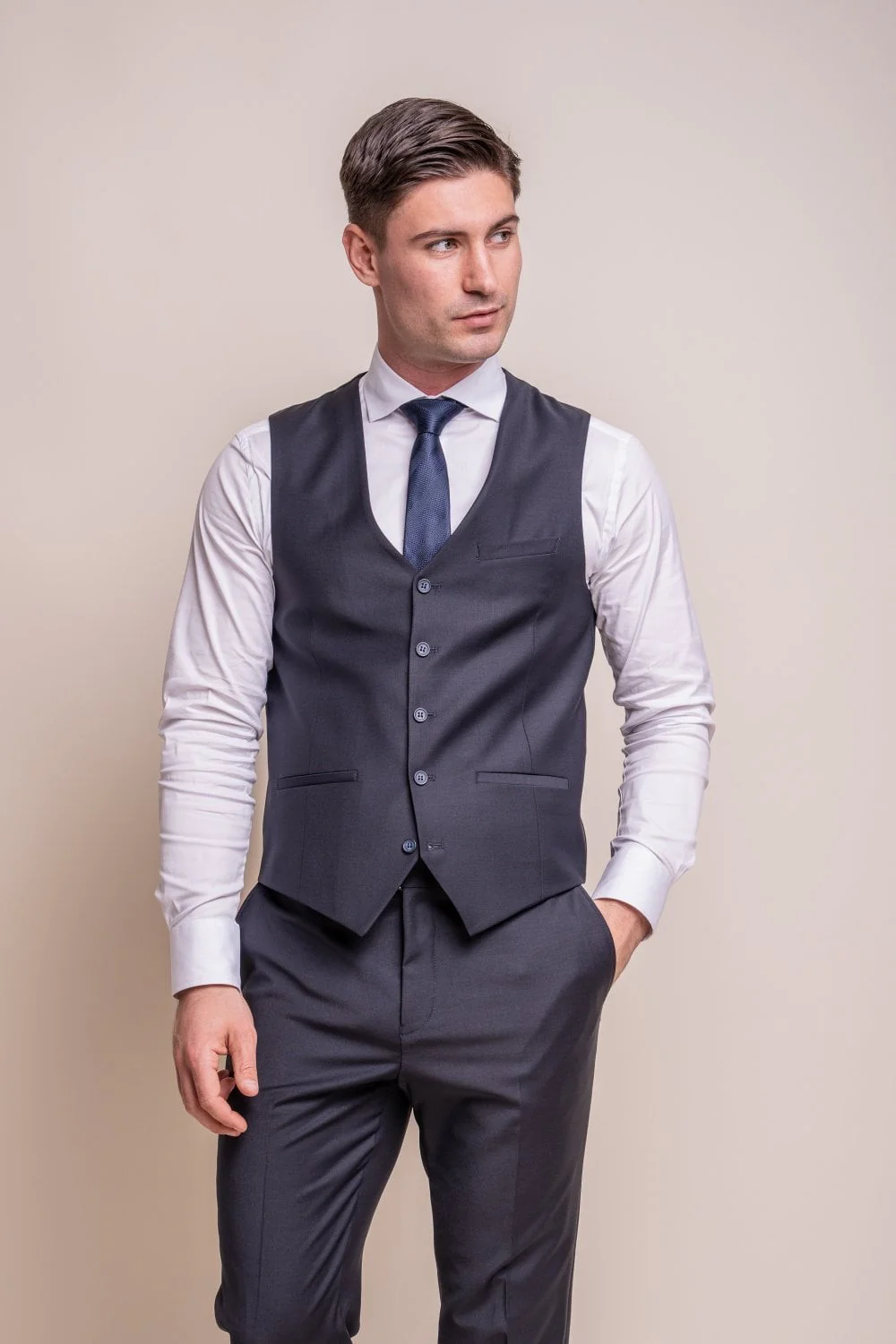Men's Wool Blend Slim Fit Waistcoat - BOND - Midnight Blue