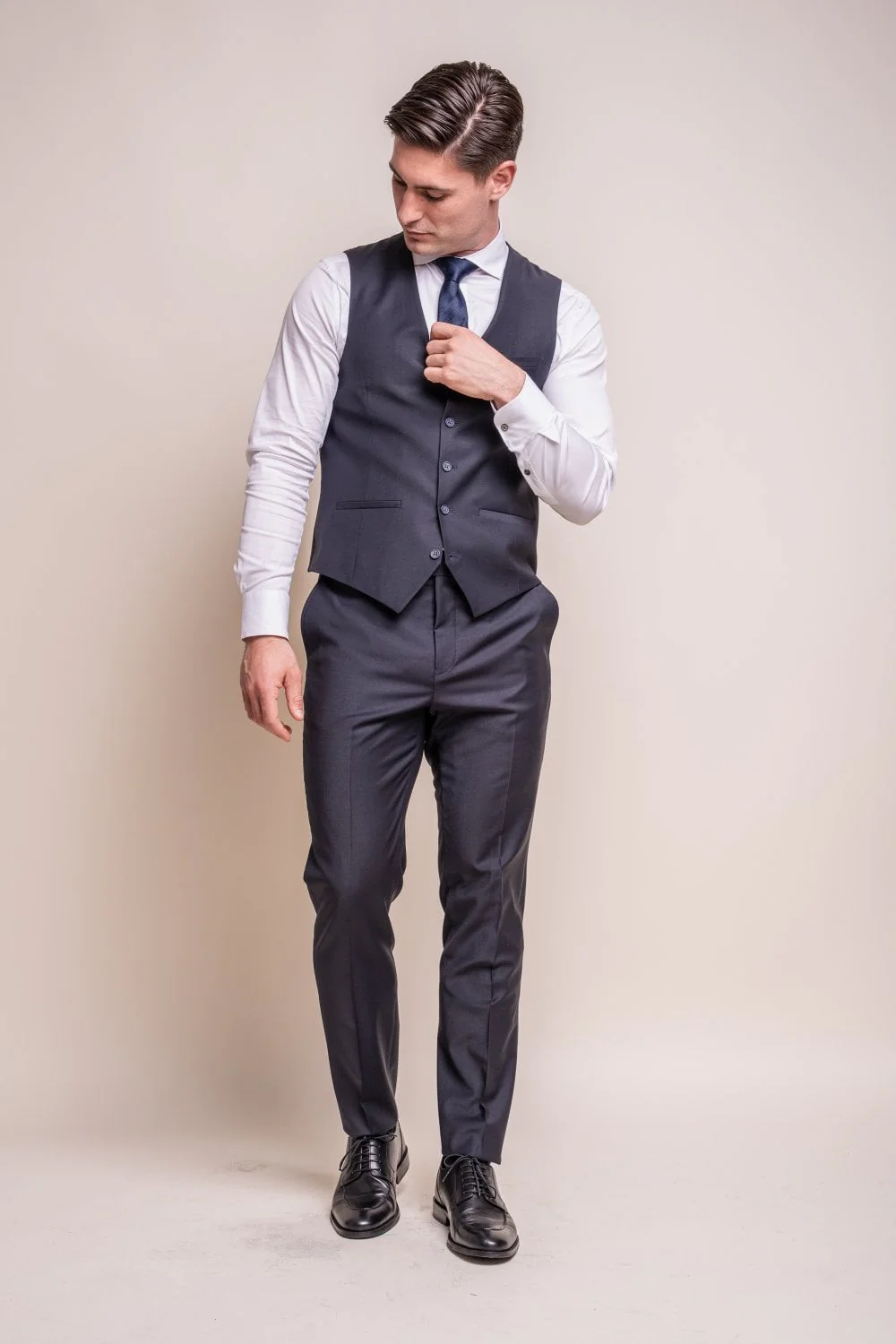 Men's Wool Blend Slim Fit Waistcoat - BOND - Midnight Blue - Image 2