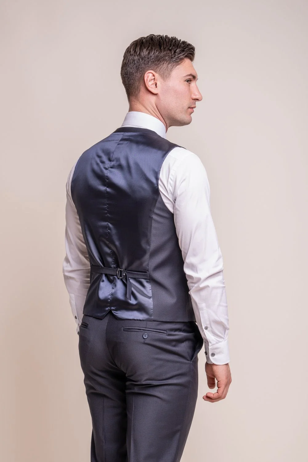 Men's Wool Blend Slim Fit Waistcoat - BOND - Midnight Blue - Image 3