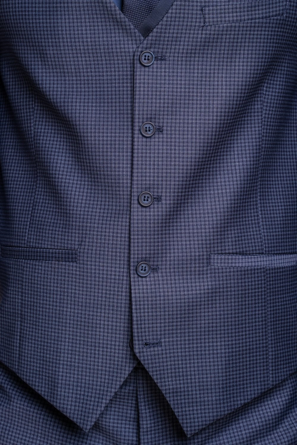 Men's Wool Blend Slim Fit Waistcoat - BOND - Navy Check - Image 4