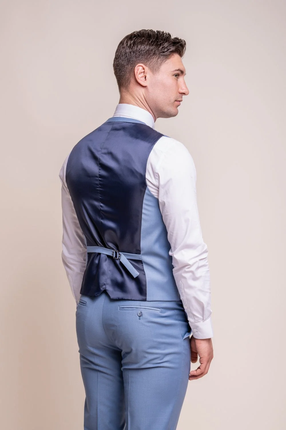 Men's Wool Blend Slim Fit Waistcoat - BOND - Ocean Blue - Image 3