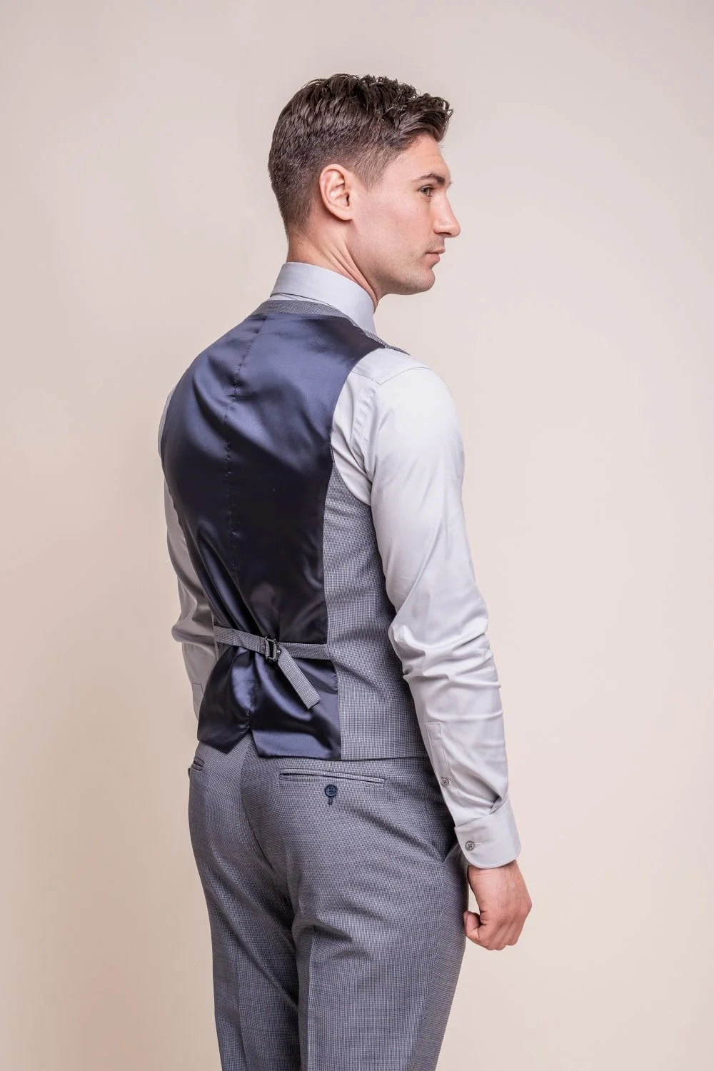 Men's Wool Blend Slim Fit Waistcoat - BOND - Puppytooth Grey - Image 3