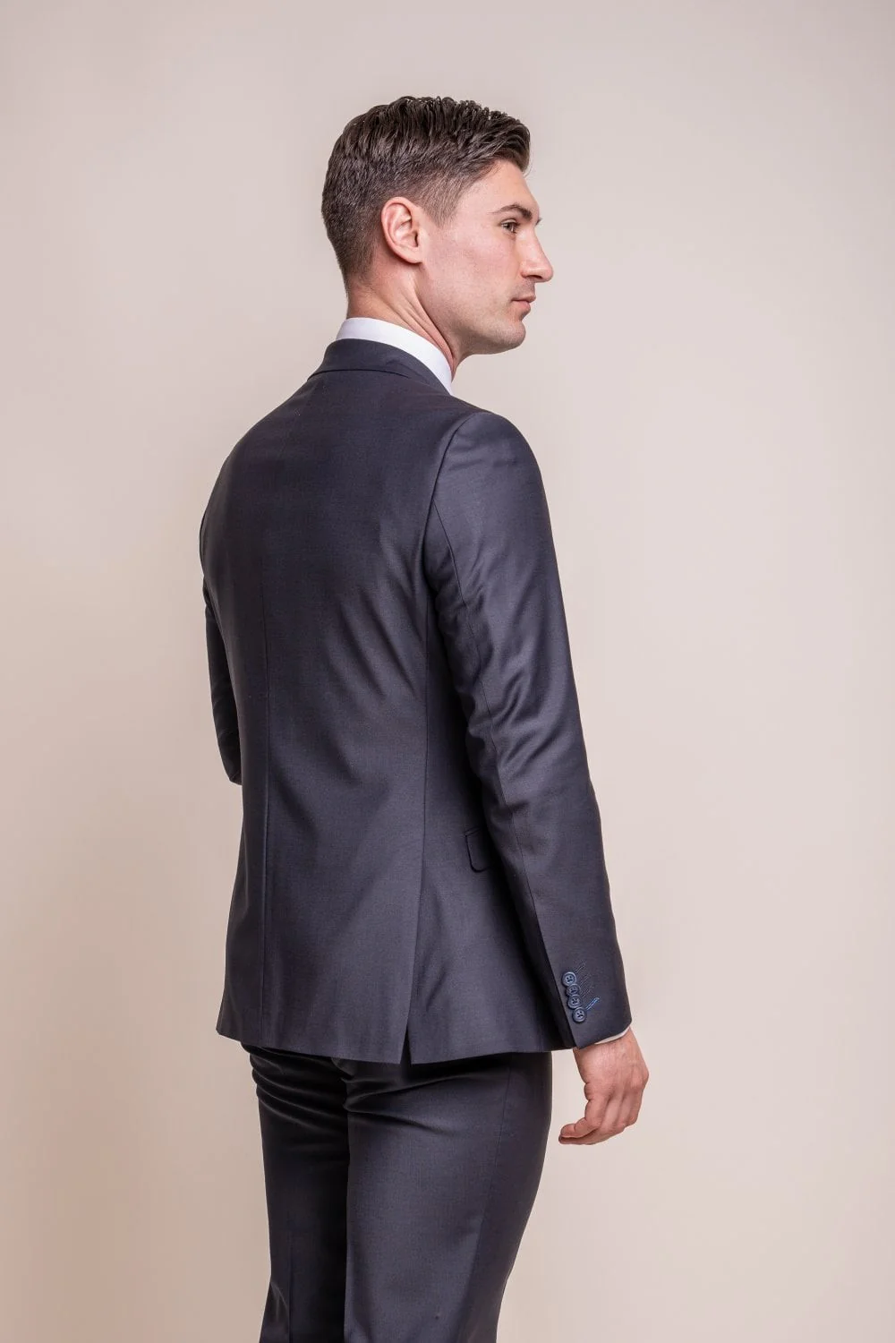 Men's Wool Blend Slim Fit Suit Jacket- BOND - Midnight Blue - Image 3