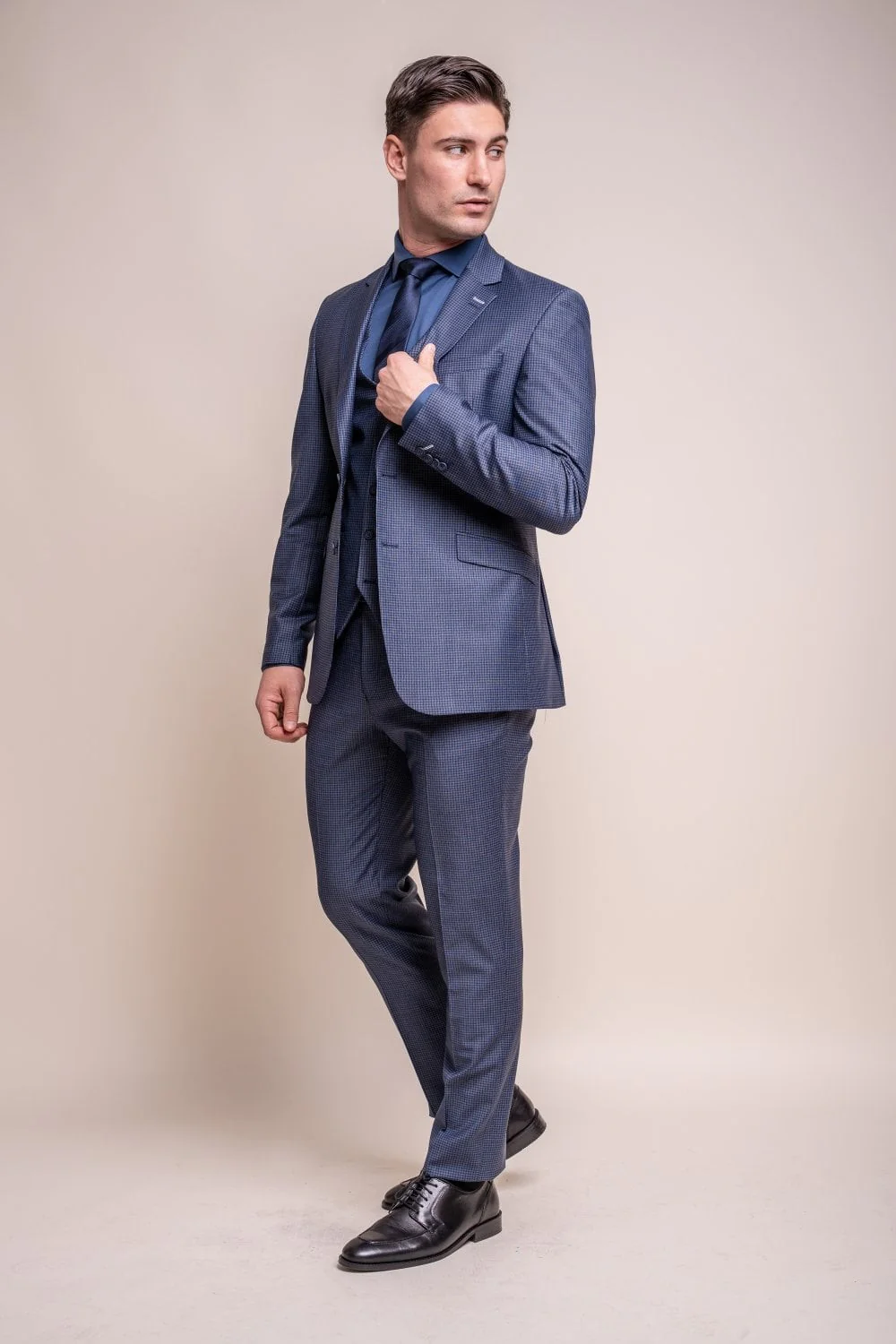 Men's Wool Blend Slim Fit Suit Jacket- BOND - Navy Check - Image 2