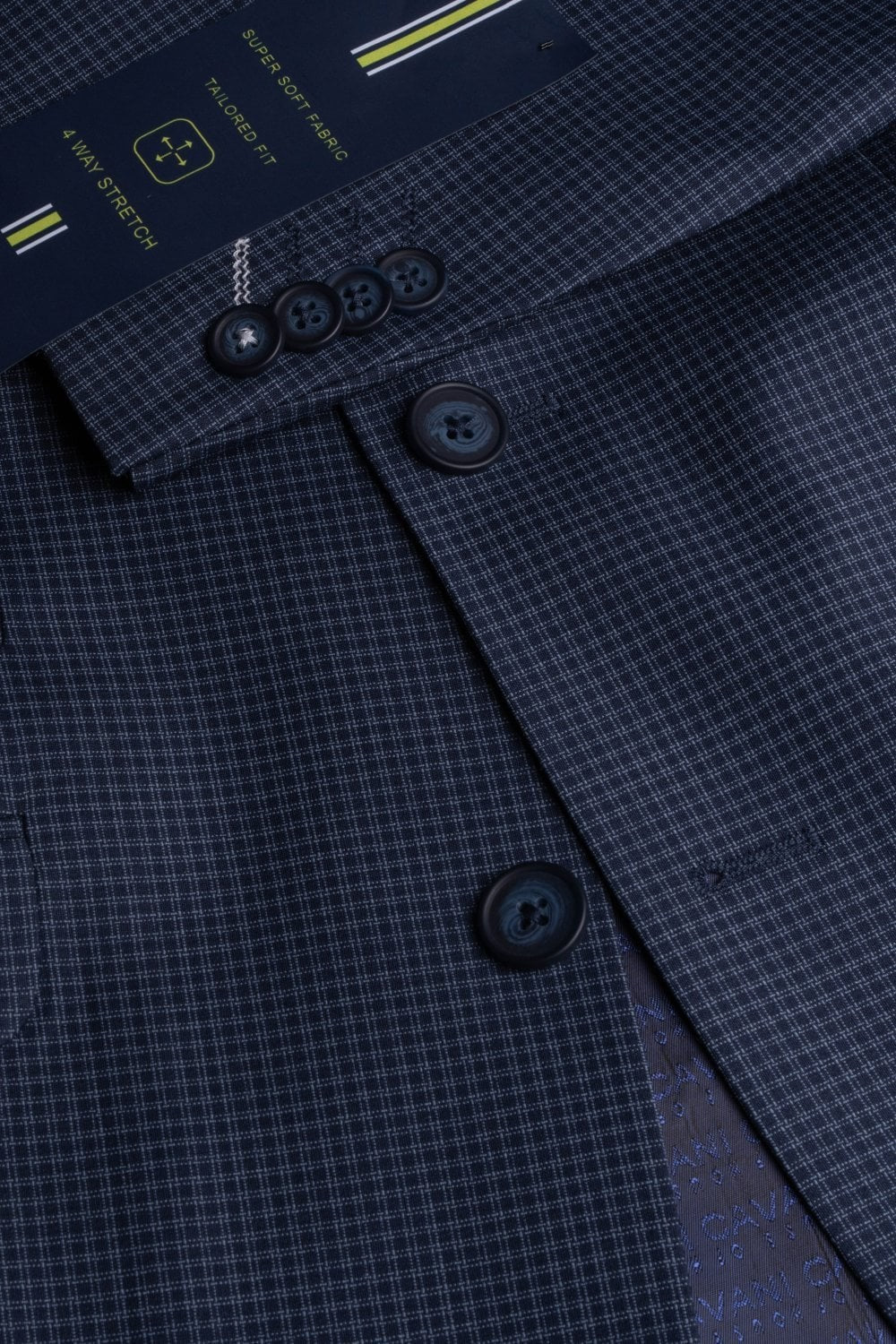 Men's Wool Blend Slim Fit Suit Jacket- BOND - Navy Check - Image 5