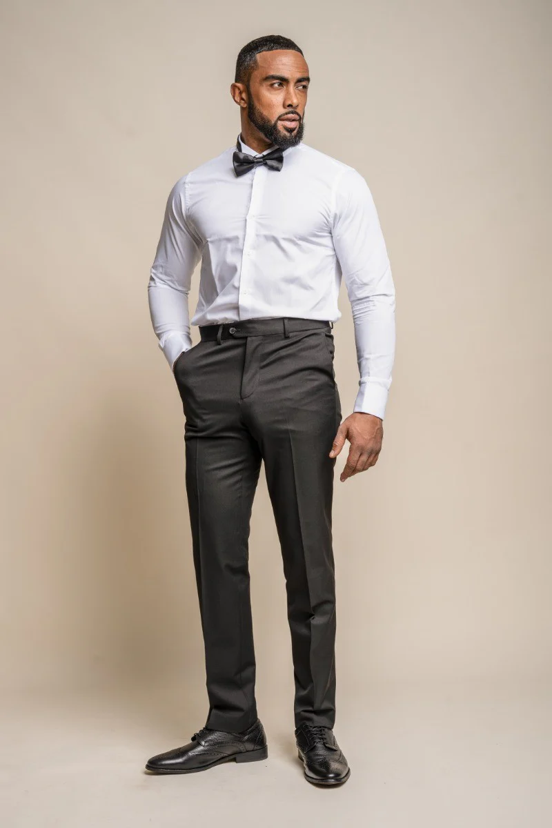 Men's Slim Fit Tuxedo Black Trousers - Black - Image 2