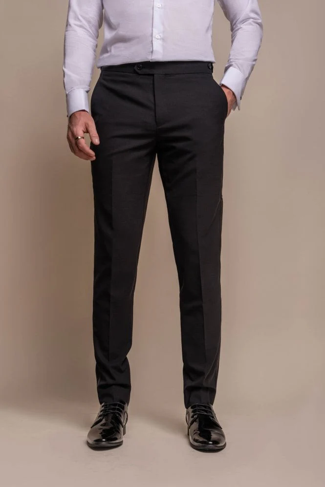 Men's Slim Fit Wool Blend Tuxedo Trousers - ASPEN - Black