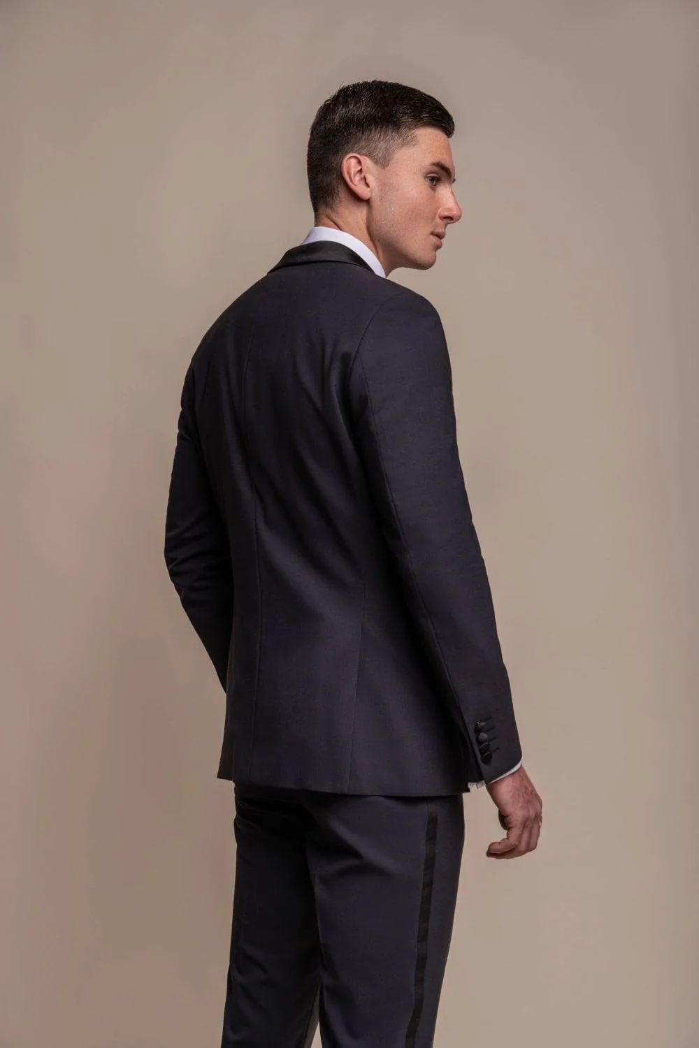 Men's Slim Fit Wool Blend Tuxedo Suit Jacket - ASPEN - Midnight Blue - Image 3