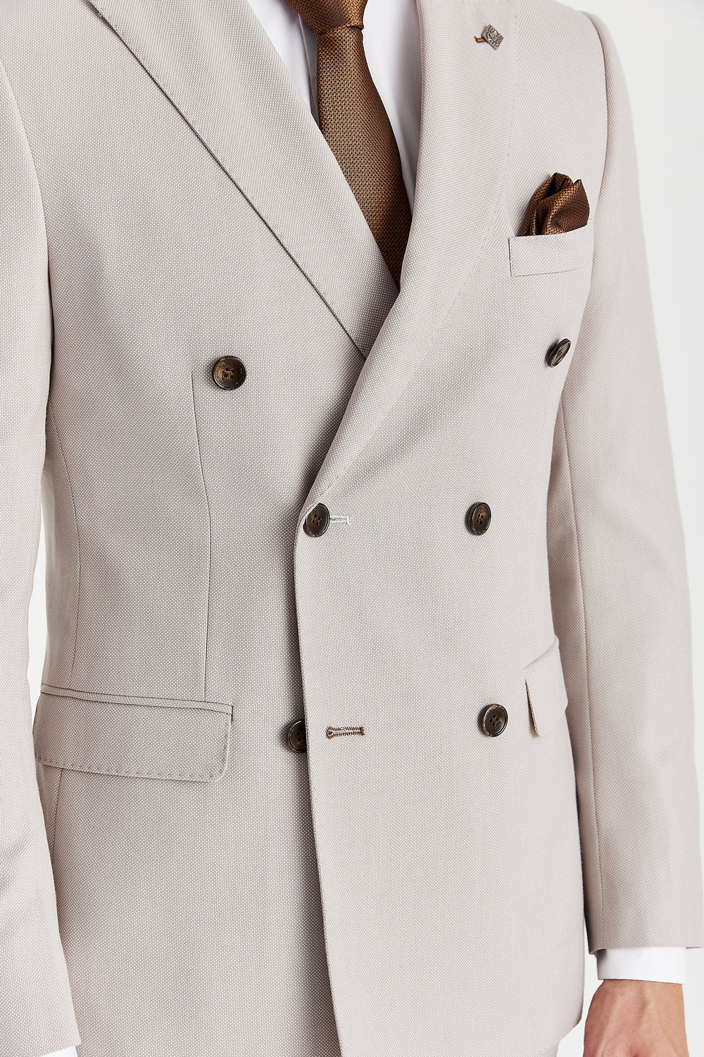 Men’s Tailored Fit Double Breasted Suit Jacket - MAYFAIR - Stone Beige - Image 3