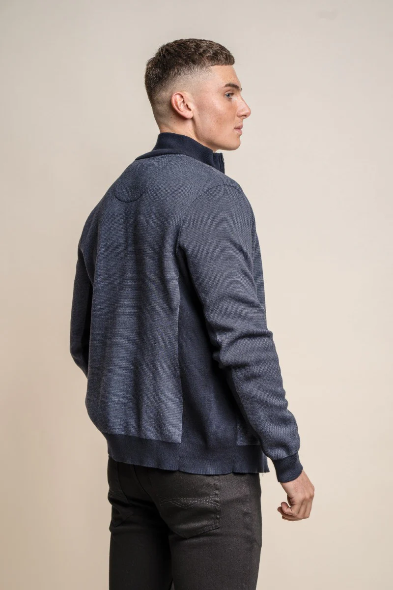 Men's Knitted Cotton Slim Fit Cardigan Jacket - ARTEGA - Navy Blue - Image 3