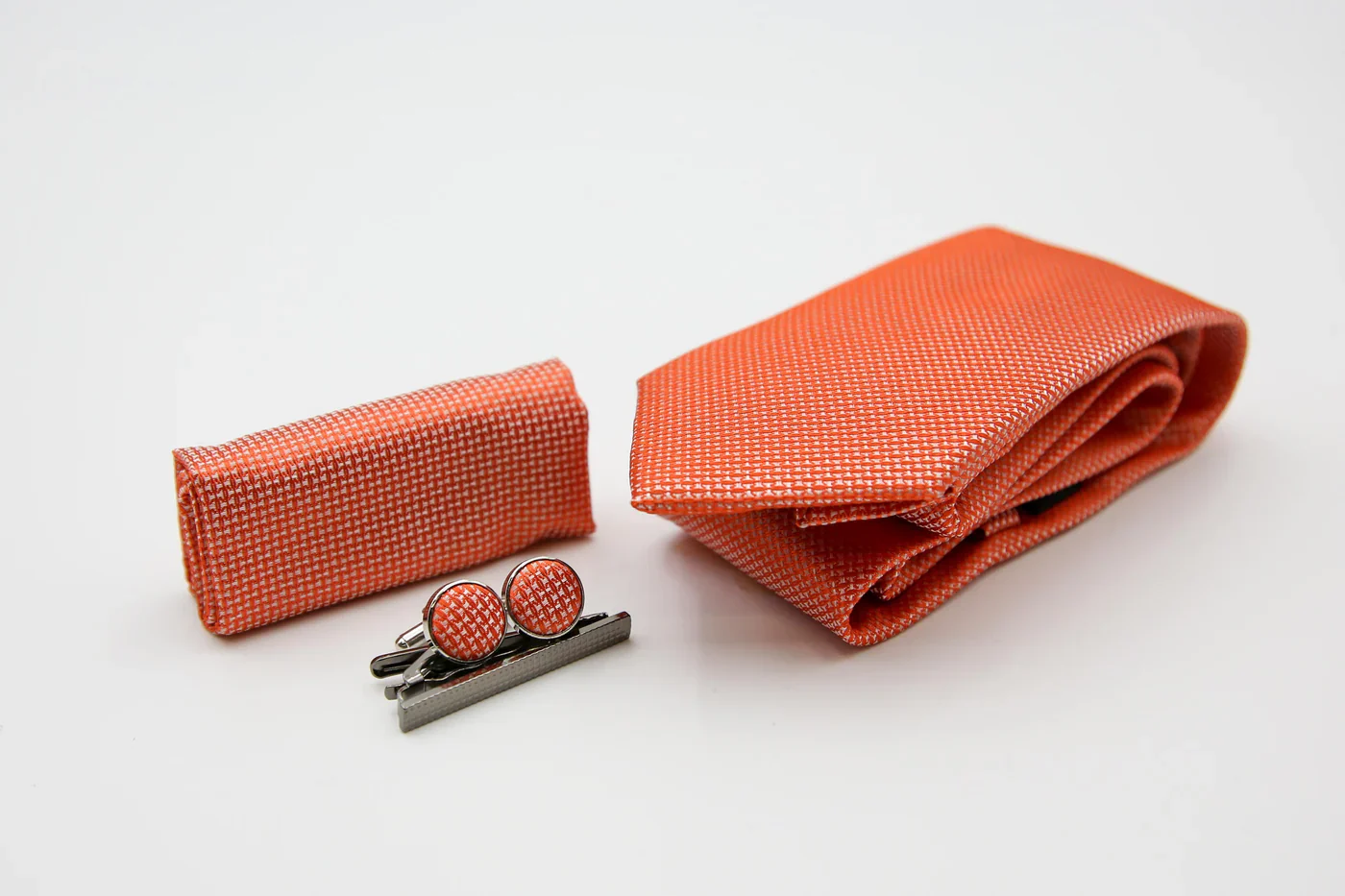 Men's Textured Tie & Cufflinks Set - Orange