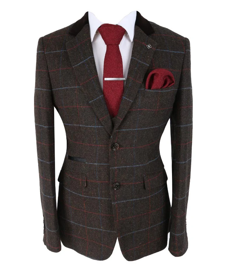 Men's Retro Check Slim Fit Suit - TOMMY Brown - Brown - Image 2