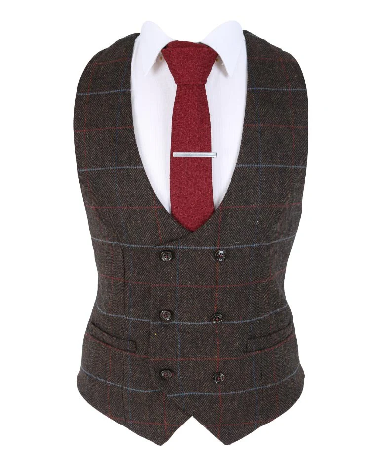 Men's Retro Check Slim Fit Suit - TOMMY Brown - Brown - Image 5