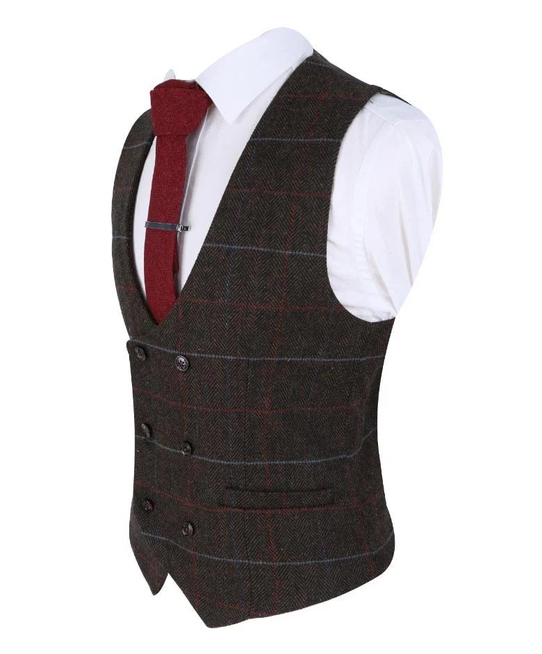 Men's Retro Check Slim Fit Suit - TOMMY Brown - Brown - Image 6