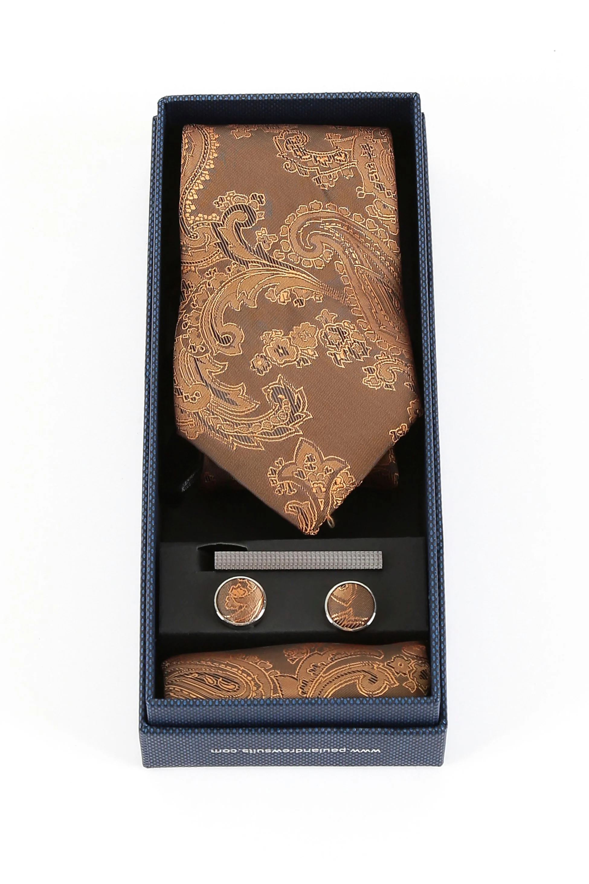 Men's Paisley Tie Cufflink Set - Brown Gold - Image 2