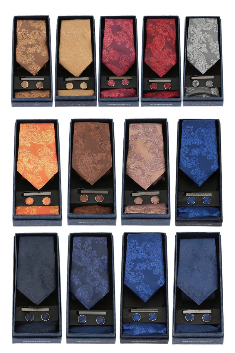Men's Paisley Tie Cufflink Set - Deep Blue - Image 8