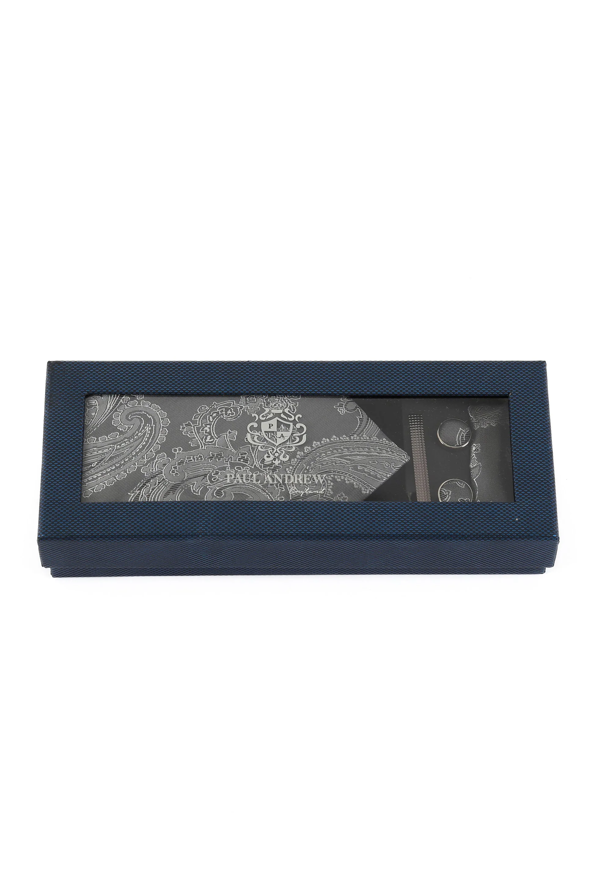 Men's Paisley Tie Cufflink Set - Grey - Image 3