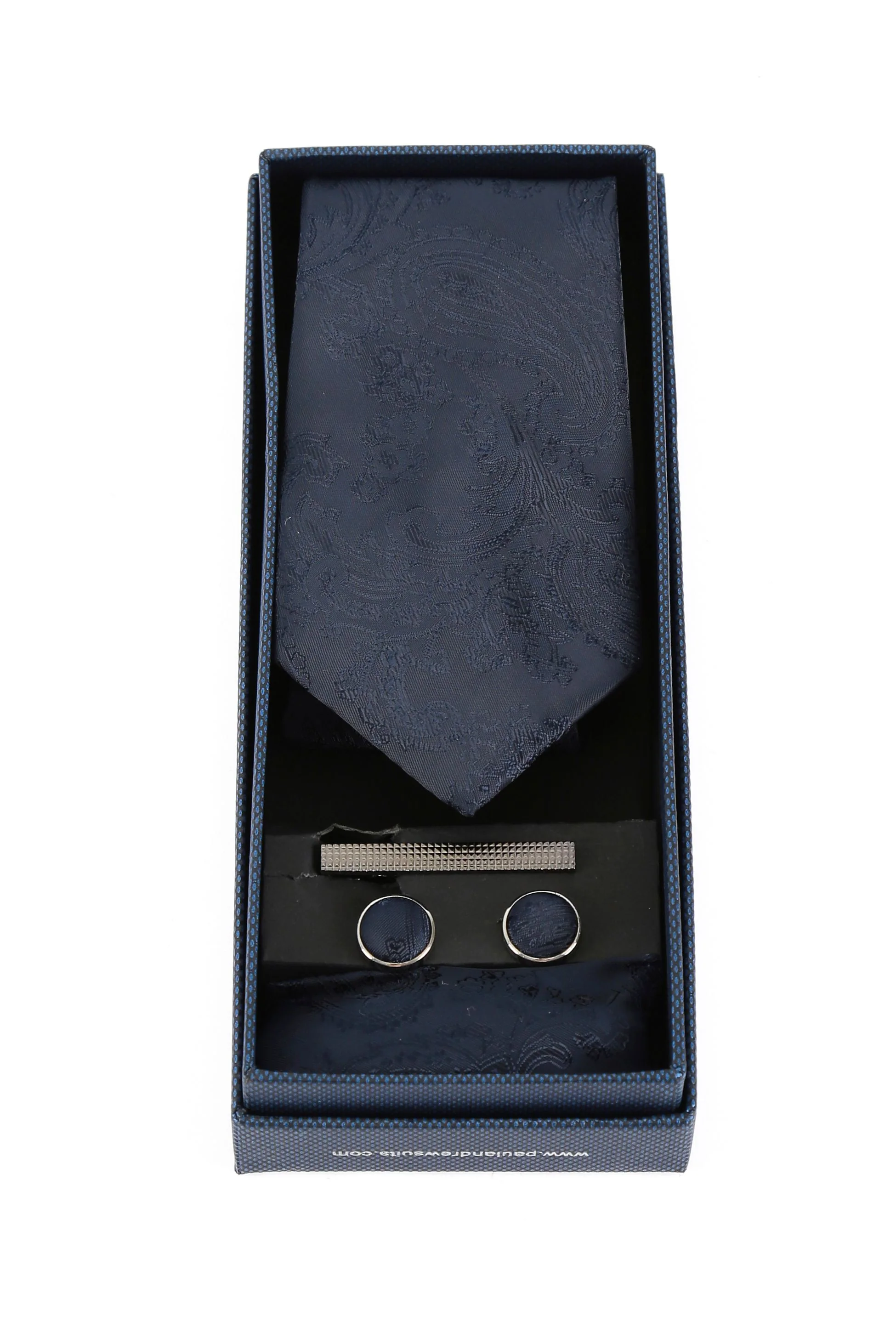 Men's Paisley Tie Cufflink Set - Navy Blue - Image 2