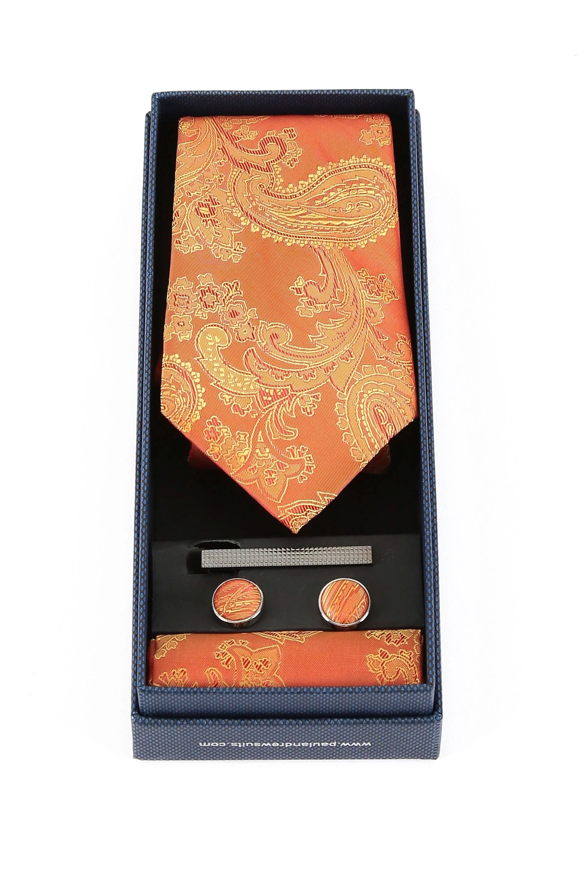 Men's Paisley Tie Cufflink Set - Orange - Image 2