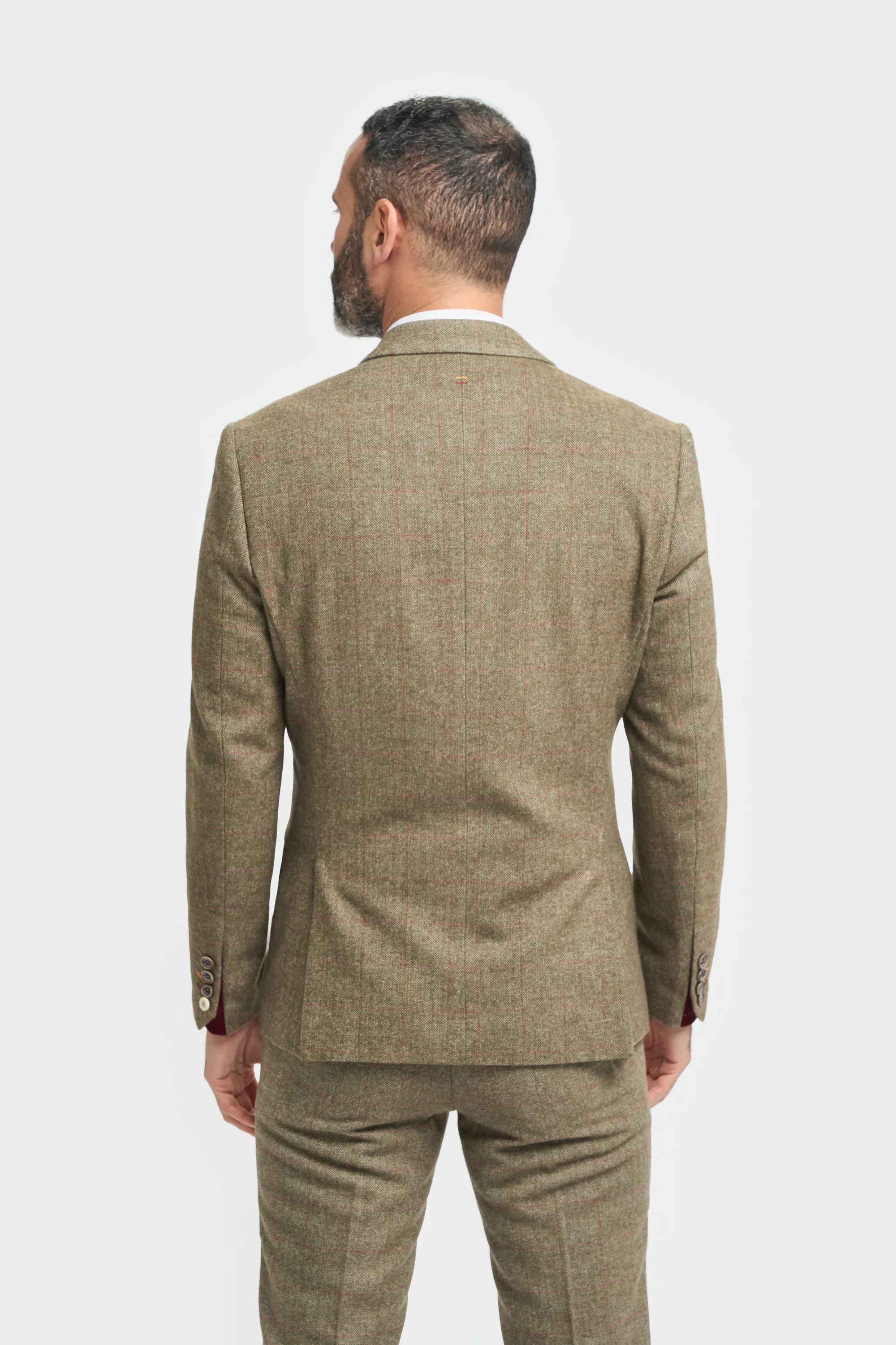 Men's Tweed Check Green Suit Jacket - Gaston Sage - Sage Green - Image 3