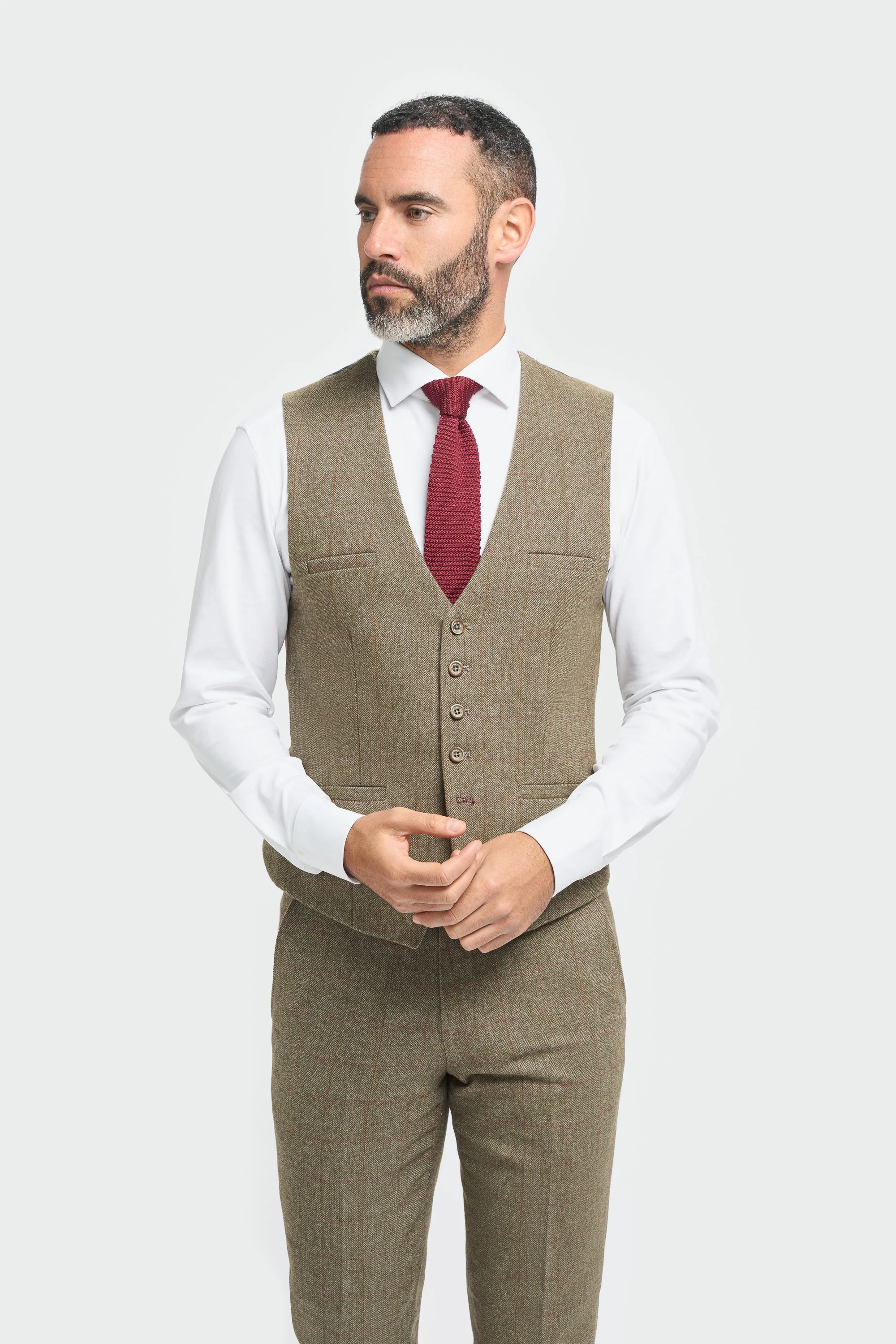 Men's Tweed Check Green Waistcoat - Gaston Sage - Sage Green