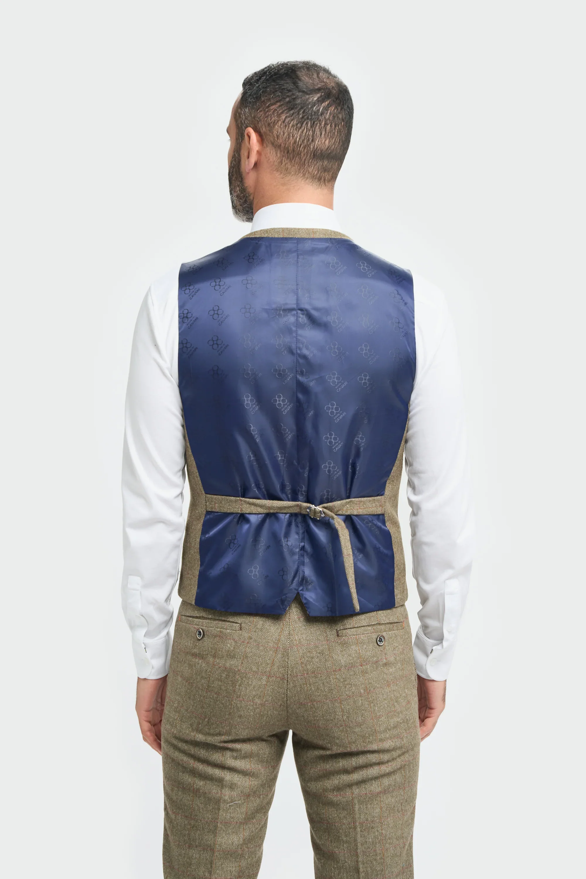 Men's Tweed Check Green Waistcoat - Gaston Sage - Sage Green - Image 4