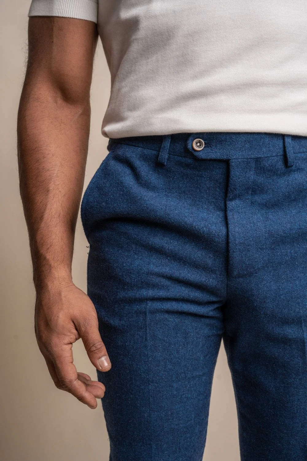 Men's Tweed Wool Slim Fit Formal Blue Trousers - ORSON - Blue - Image 3