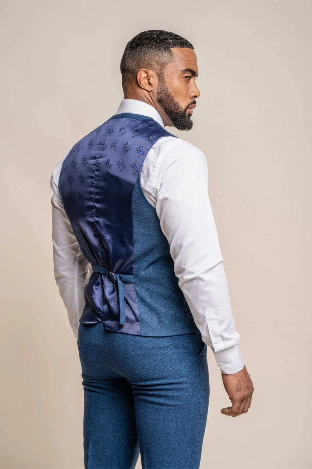Men's Tweed Wool Slim Fit Formal Blue Waistcoat - ORSON - Blue - Image 3