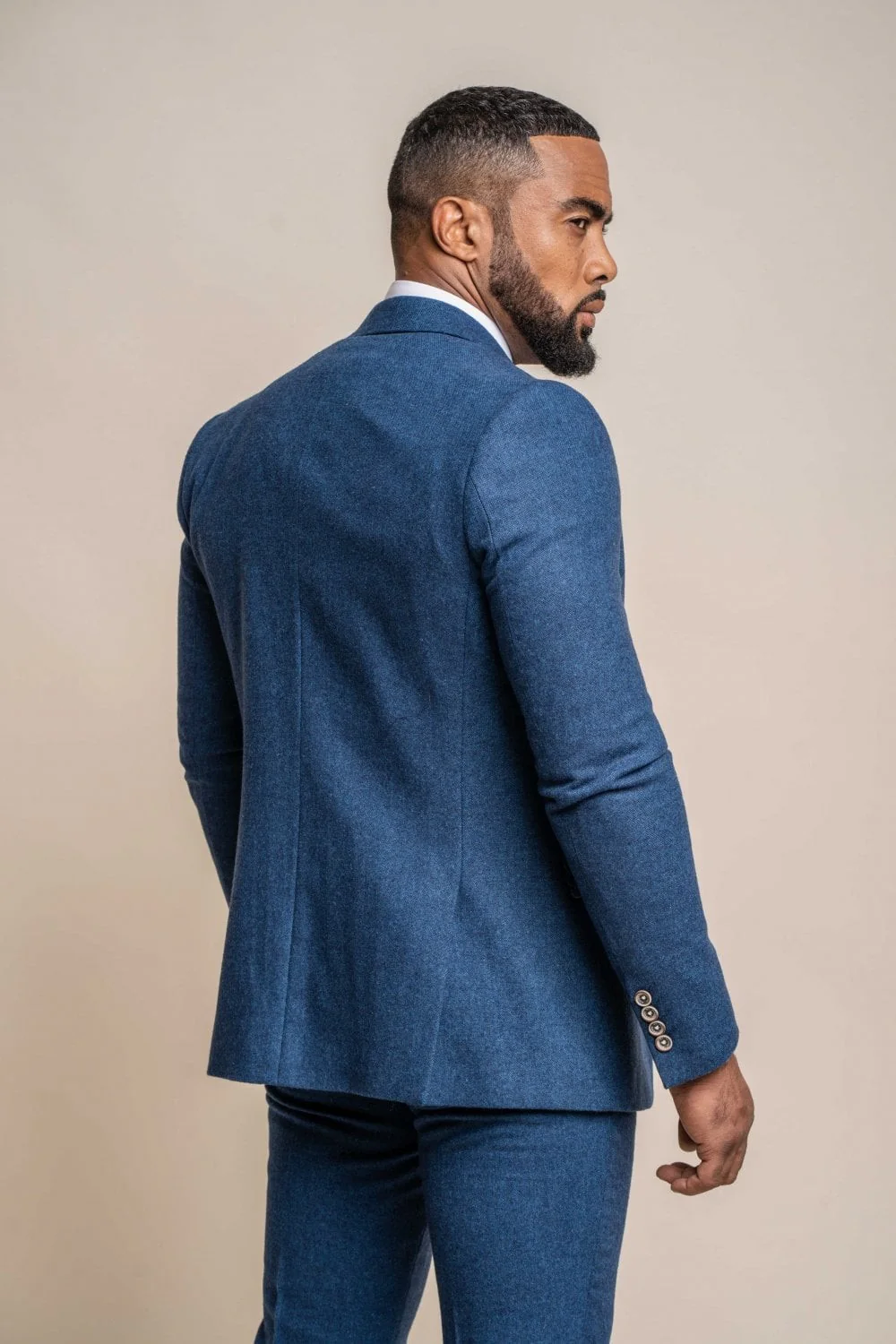Men's Tweed Wool Slim Fit Formal Blue Suit Jacket - ORSON - Blue - Image 3