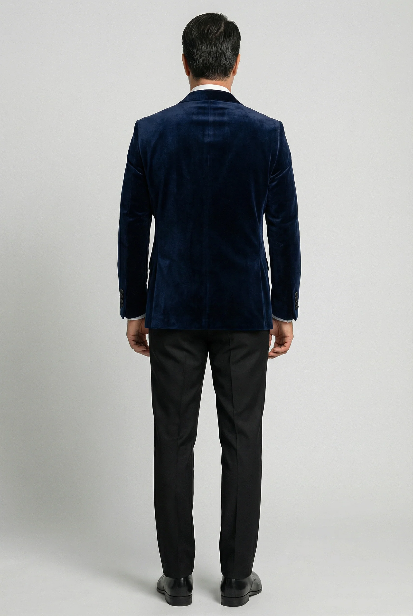 Men’s Velvet Blazer Satin Lapel Dinner Jacket - Mayfair - Navy Blue - Image 4