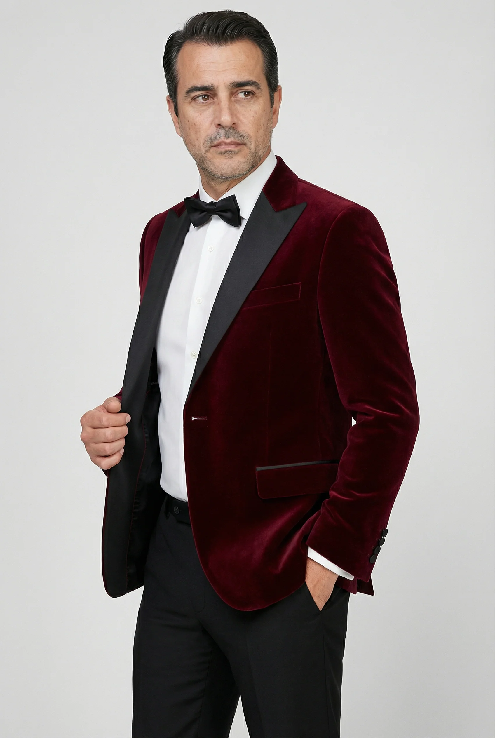 Men’s Velvet Blazer Satin Lapel Dinner Jacket - Mayfair - Wine Burgundy - Image 4