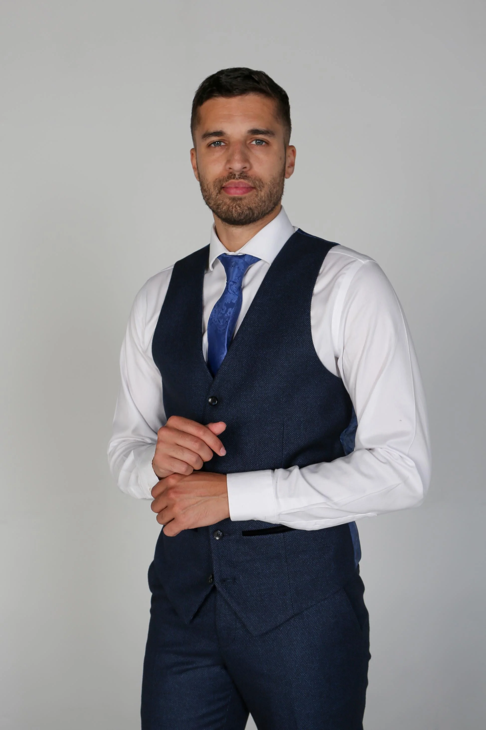 Men's Textured Formal Navy Blue Waistcoat- ARTHUR - Navy Blue - Image 10
