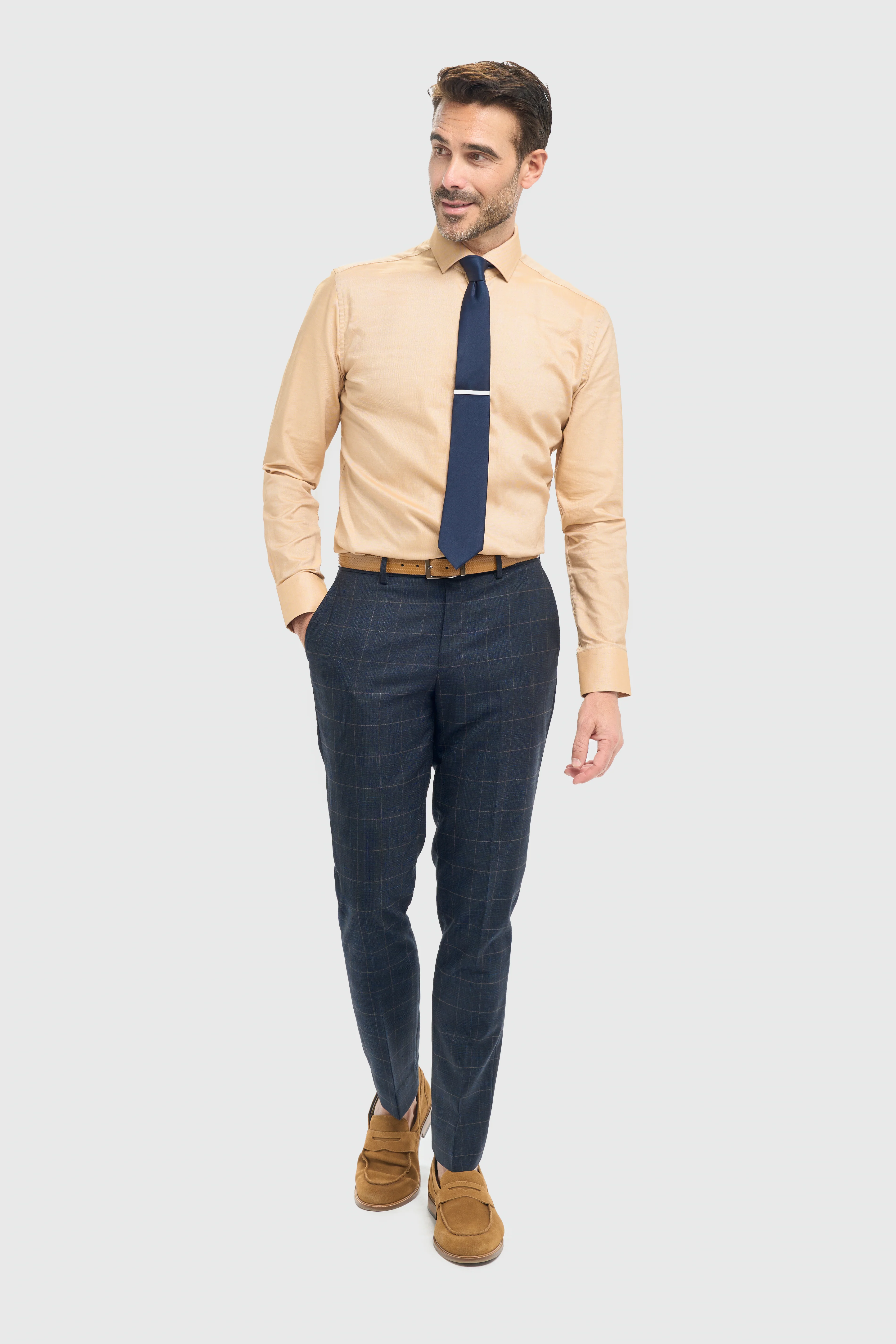 Men’s Windowpane Check Formal Trousers - Torino - Navy - Image 2